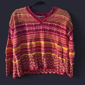 The Pioneer Woman Vibrant Striped V-Neck Sweater